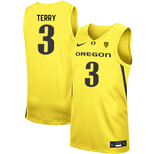 Men #3 Jalen Terry Oregon Ducks College Basketball Jerseys Sale-Yellow